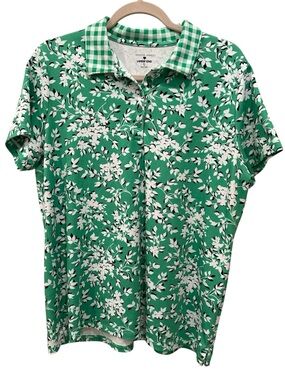 Draper James x Lands' End Green and White Floral Polo Preppy Summer Sz XL